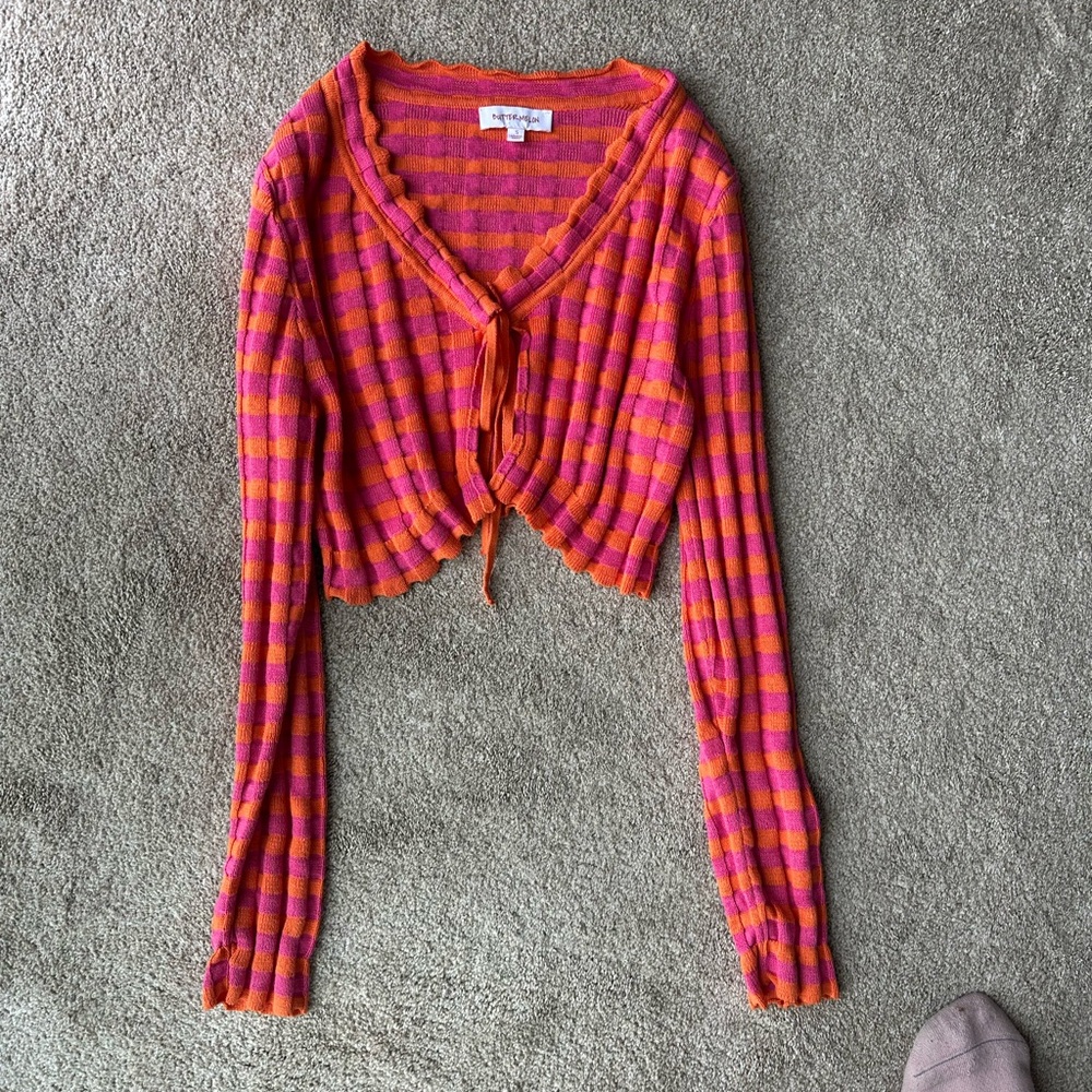 Retro cropped long sleeve cardigan